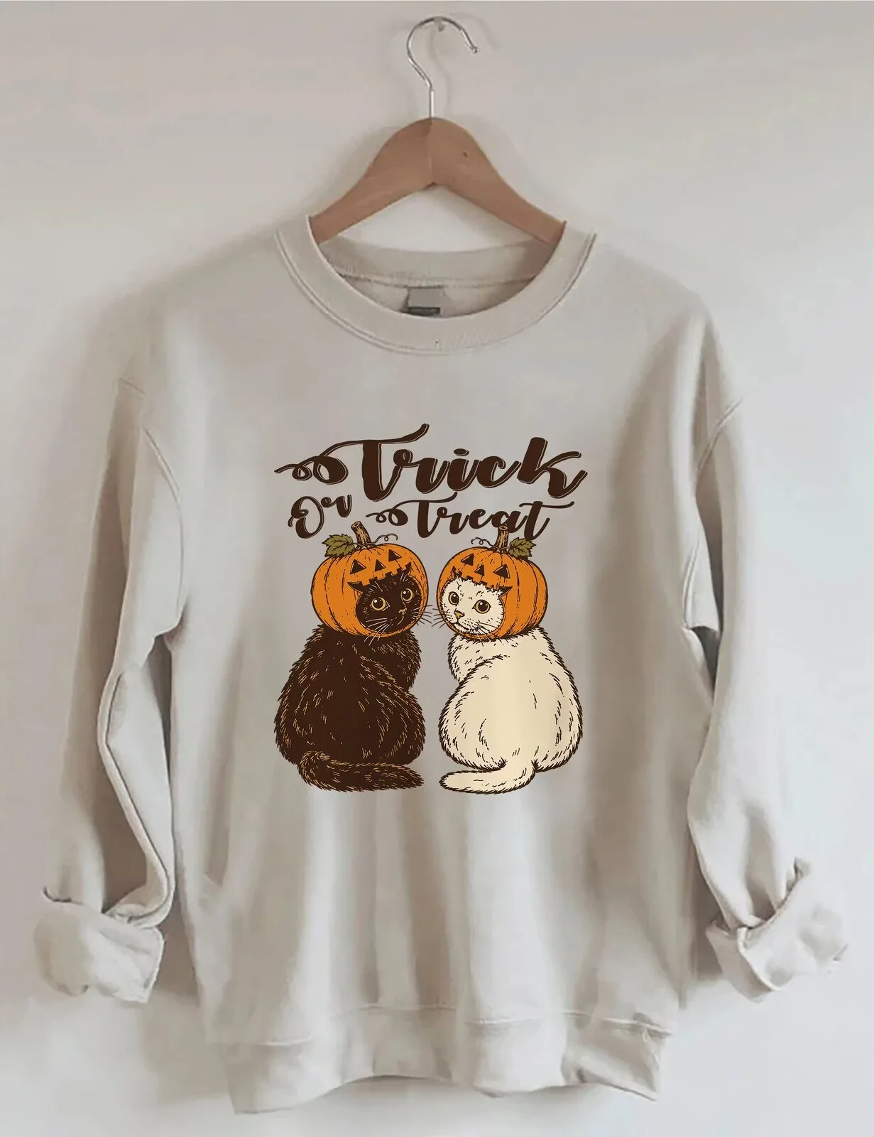 Trick Or Treat Halloween Pumpkin Cat Sweatshirt for Women and Men