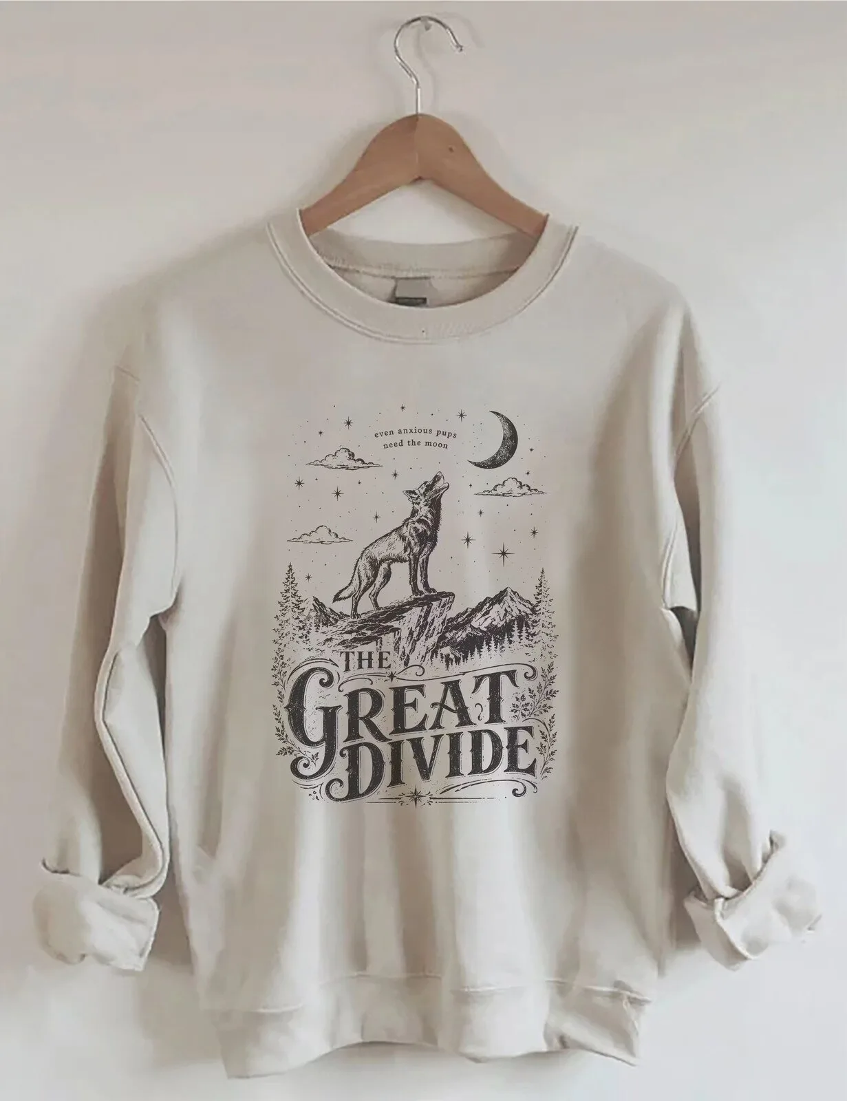 The Great Divide Wolf Howling at Moon Nature Landscape Sweatshirt