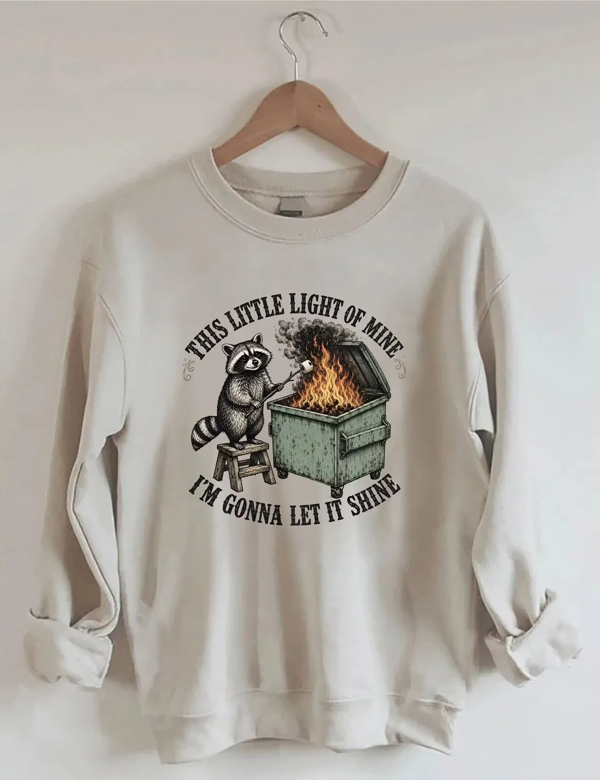 Funny Raccoon Dumpster Fire This Little Light Of Mine I'm Gonna Let It Shine Sweatshirt