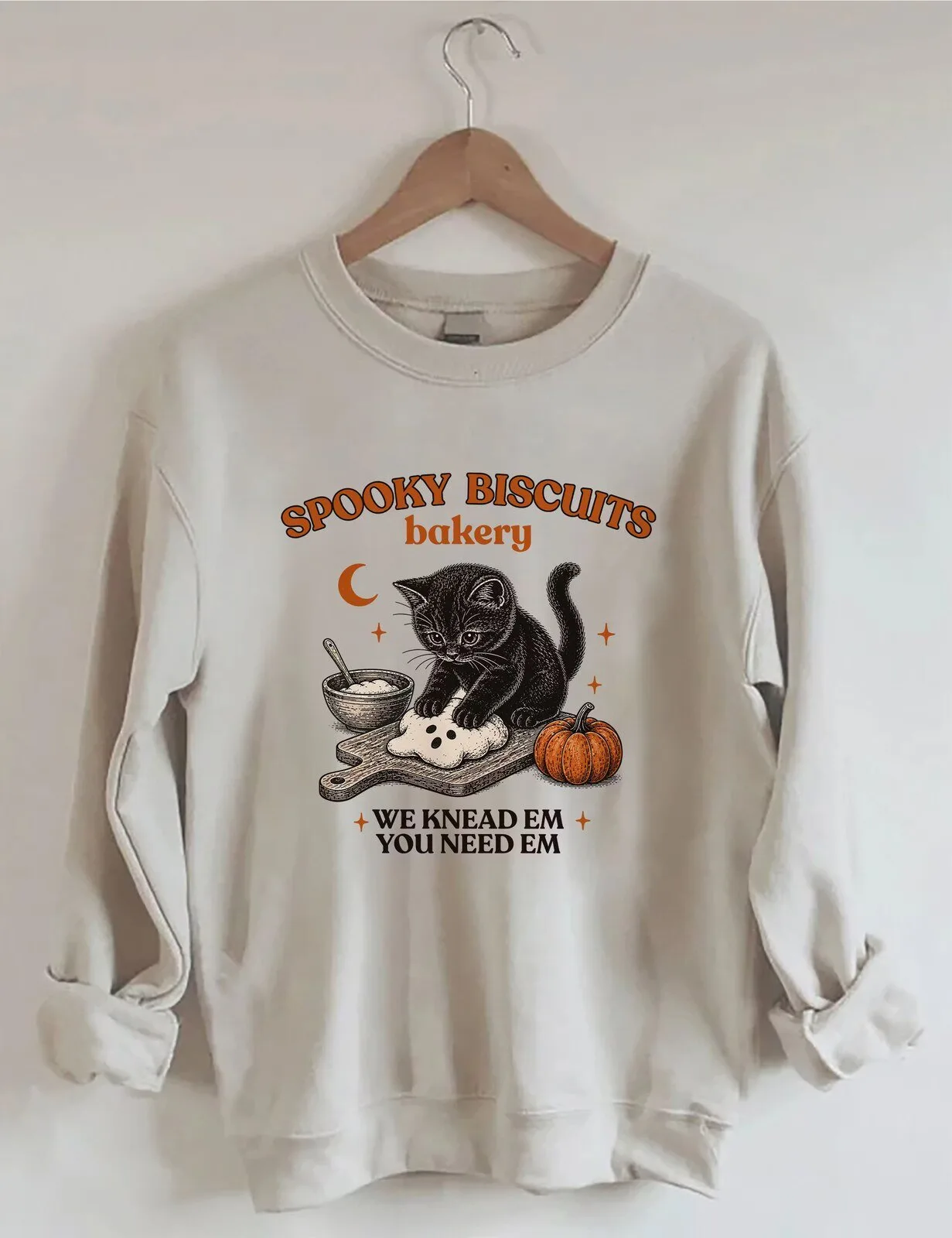 Spooky Biscuits Bakery Black Cat Halloween Sweatshirt