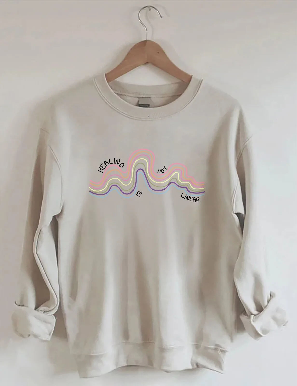 Healing Is Not Linear Mental Health Awareness Wavy Lines Sweatshirt