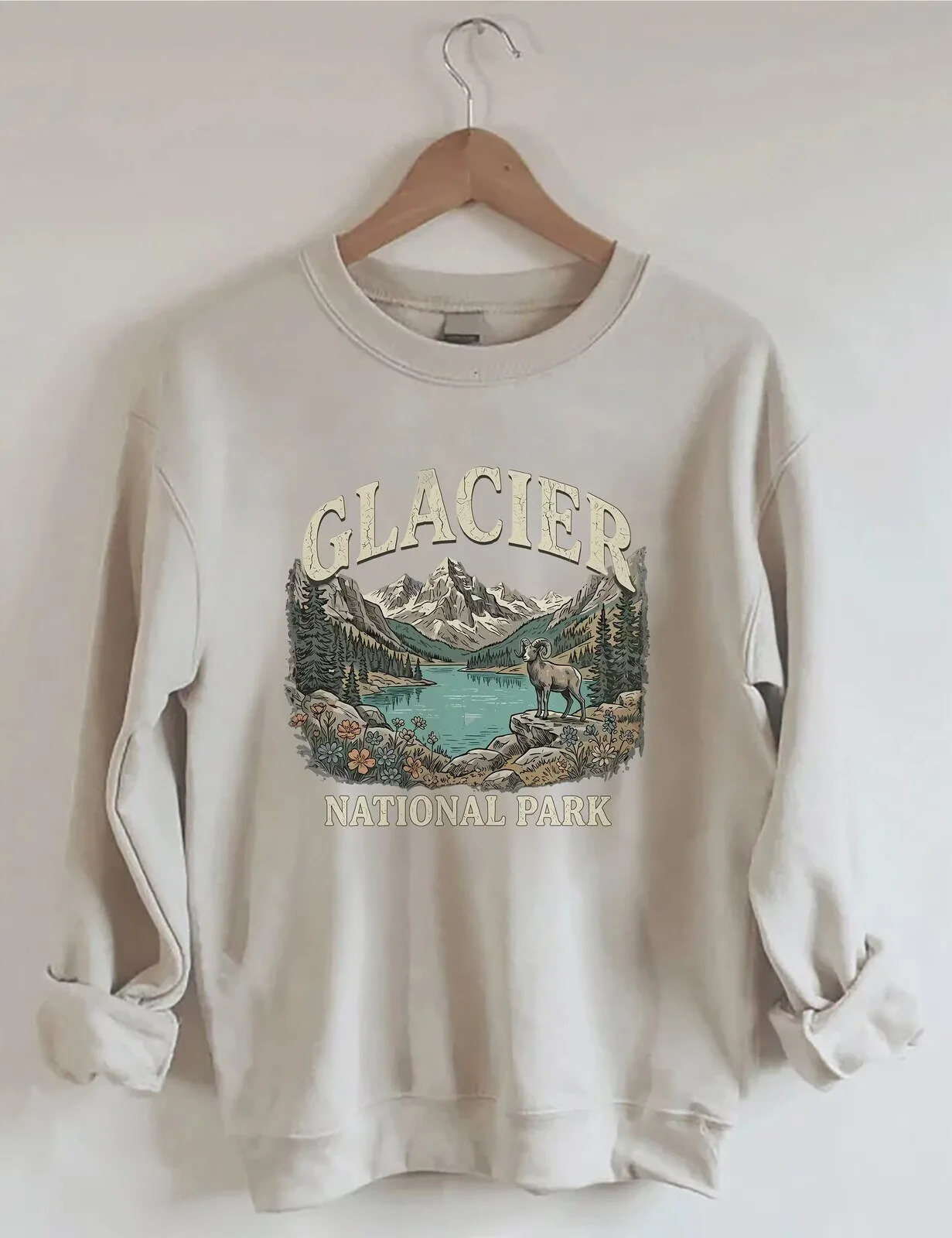 Glacier National Park Mountain Lake Bighorn Sheep Scenic View Sweatshirt