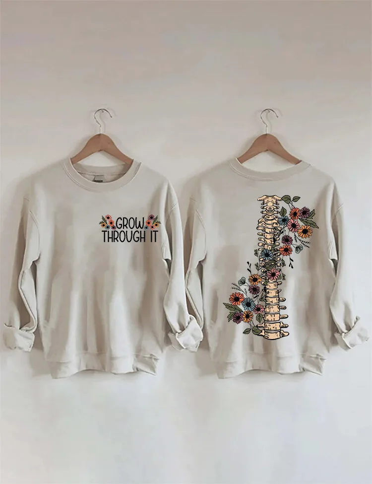 Grow Through It Floral Spine Skeleton Bone Anatomy Crewneck Sweatshirt